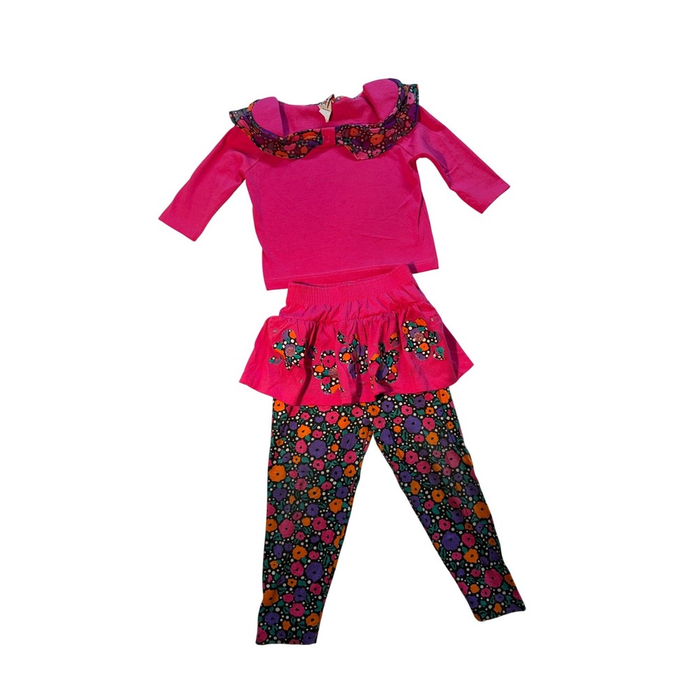 90's Vintage Noahs Ark Girls Pink Floral 2 Piece Skirt Leggings Set Size‎ 6 USA